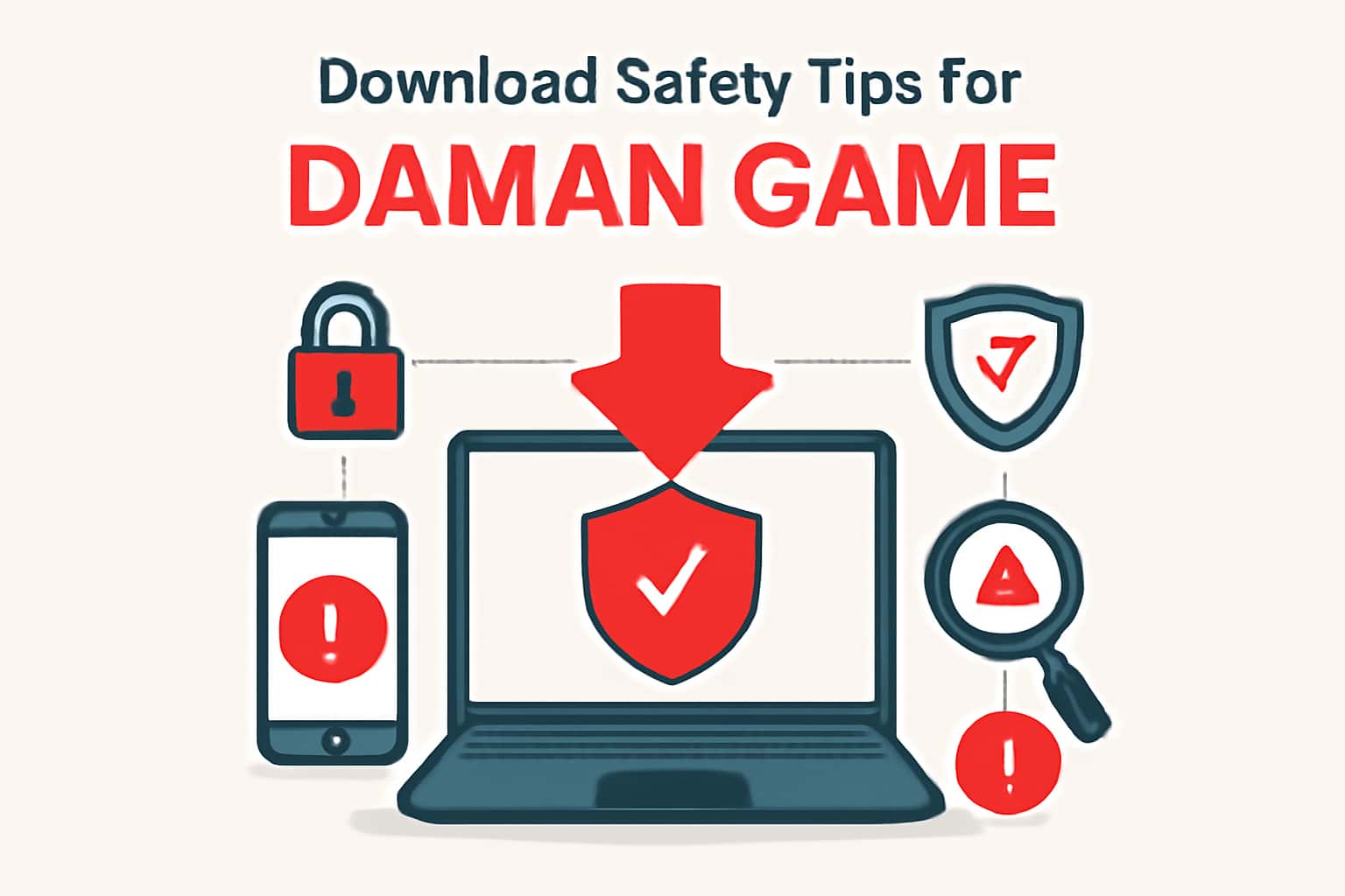Informational scene displaying download safety tips for the Daman Game.