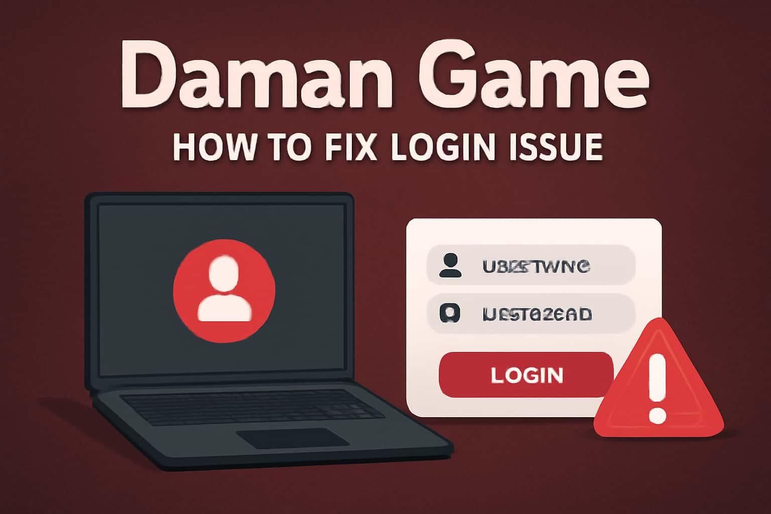 A futuristic graphic depicting troubleshooting steps for accessing the Daman Game.
