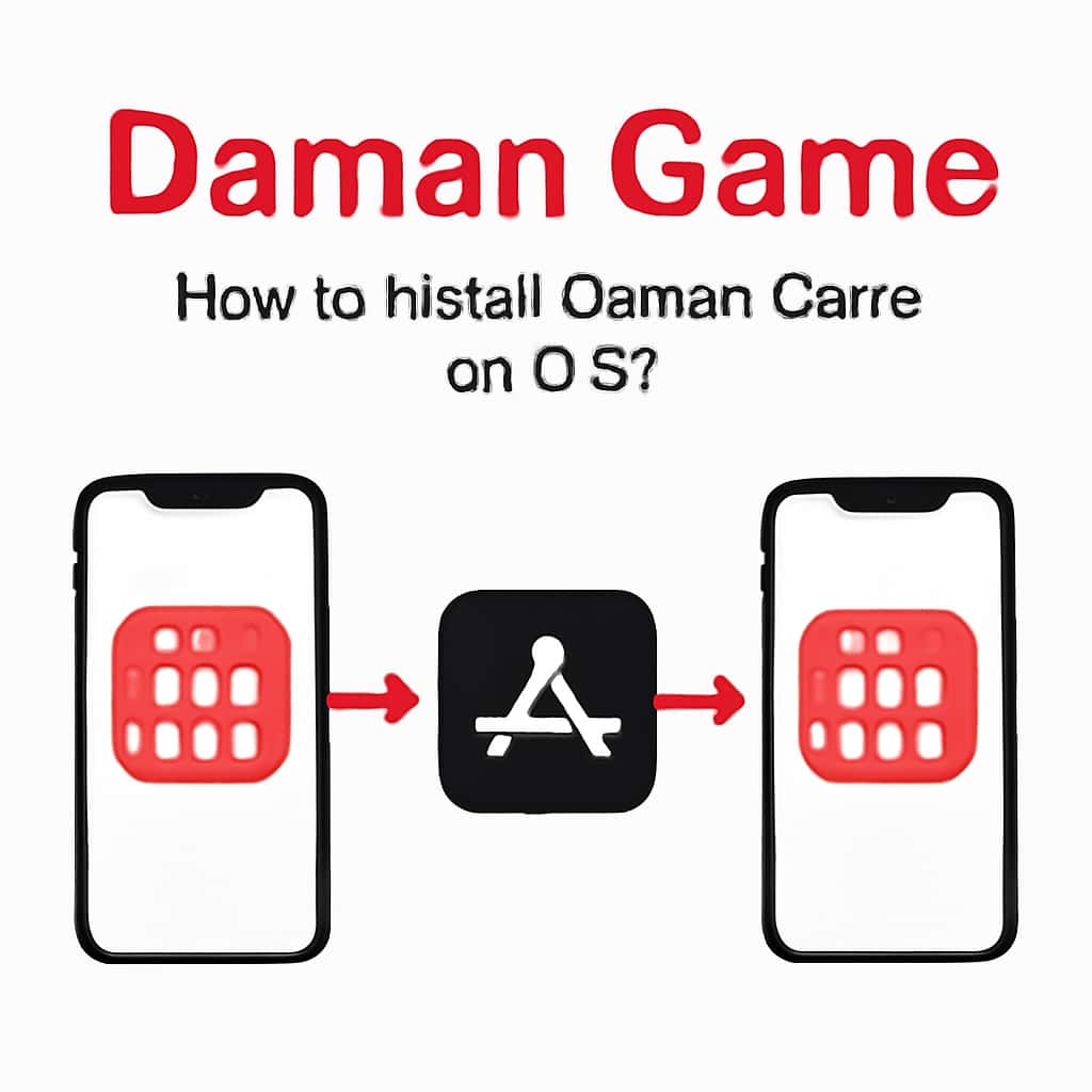 An educational diagram illustrating the installation process for Daman Game on iOS.